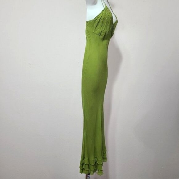 Tibi green Silk beaded dress Ruffle hem size S - Picture 11 of 16